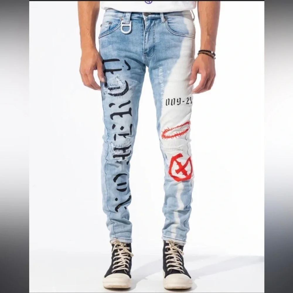 GALA jeans ACCOMPLICE DENIM LIGHT WASH slim leg red black 32